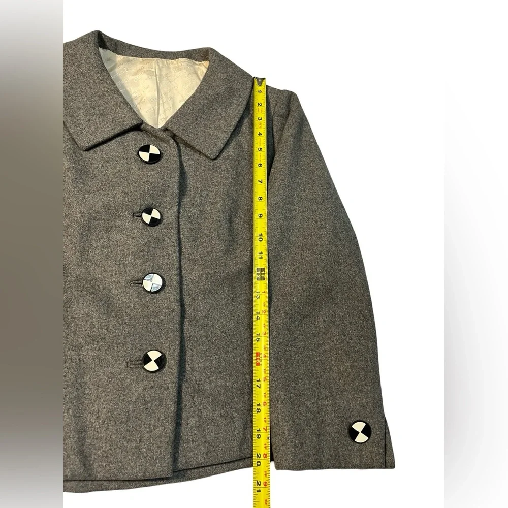 Vintage 40s Gray Wool Christian Dior Jacket Pinwheel Buttons Peter Pan Collar